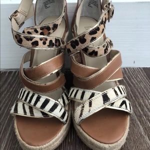 ZEBRA/ LEOPARD PONY HAIR WEDGES W/ LEATHER SZ 6